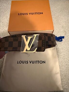 Louis Vuitton Brown Damier Canvas Belt with Gold LV Buckle